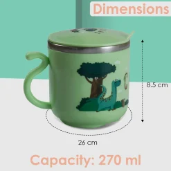Stainless Steel Water Cup with Lid Dinosaur - Green