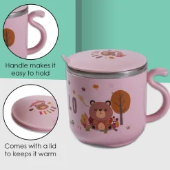 Stainless Steel Water Cup with Lid Bear - Pink