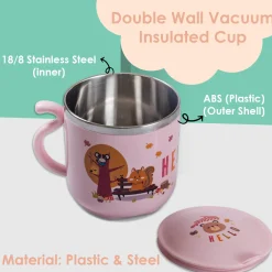 Stainless Steel Water Cup with Lid Bear - Pink