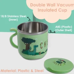 Stainless Steel Water Cup with Lid Dinosaur - Green