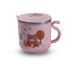 Stainless Steel Water Cup with Lid Bear - Pink