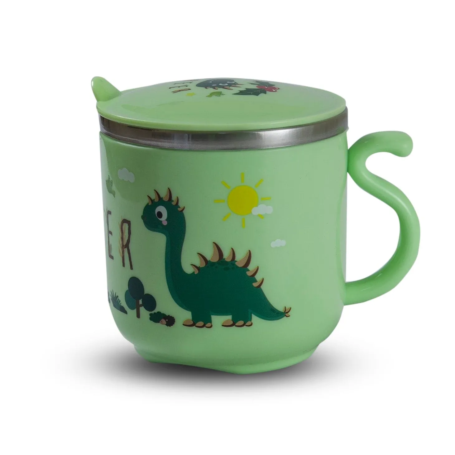 Stainless Steel Water Cup with Lid Dinosaur - Green