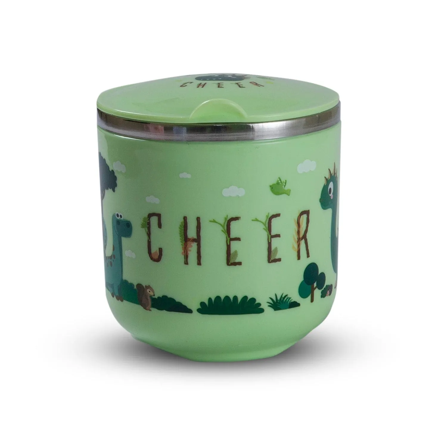 Stainless Steel Water Cup with Lid Dinosaur - Green