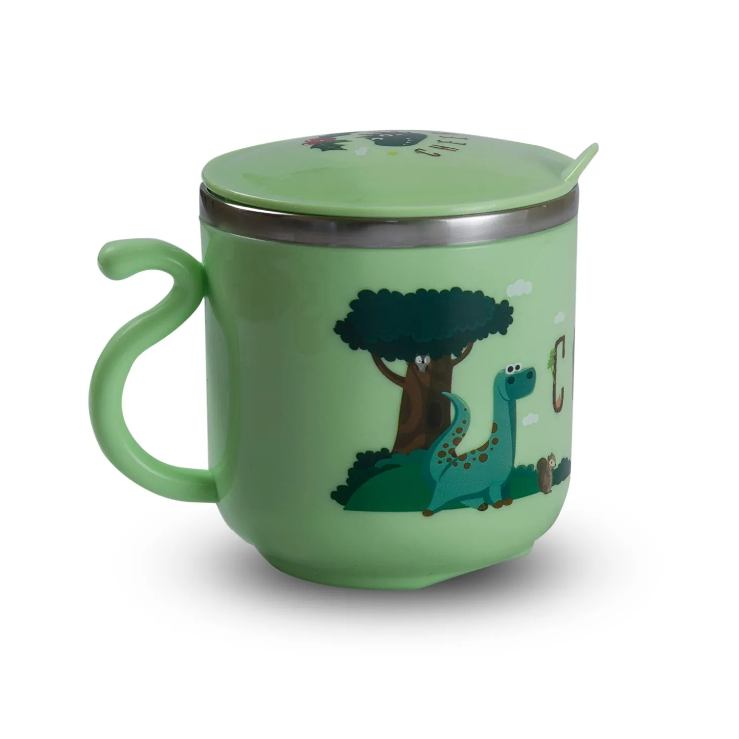 Stainless Steel Water Cup with Lid Dinosaur - Green