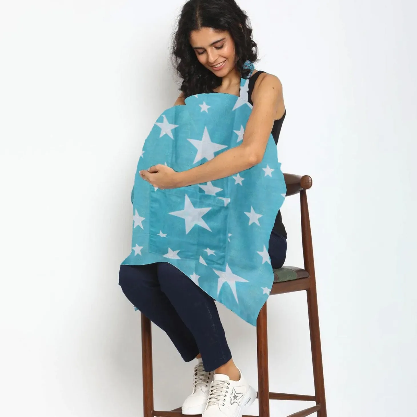 Star Cotton Breastfeeding Infant Nursing Cover Blue
