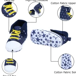 Star High Top Foldable Denim Casual Sneaker Booties - Blue