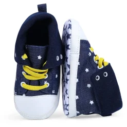Star High Top Foldable Denim Casual Sneaker Booties - Blue