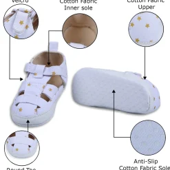 Star Premium Anti-Slip Velcro Hook-Loop Sandal Booties - White
