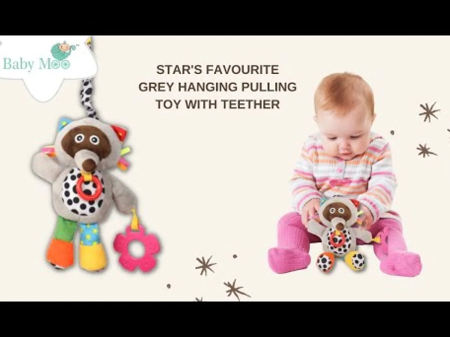 Star's Favourite Grey Hanging Pulling Toy With Teether