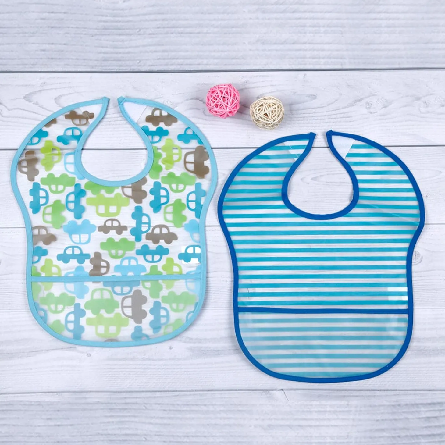 Striped Blue 2 Pk Bibs