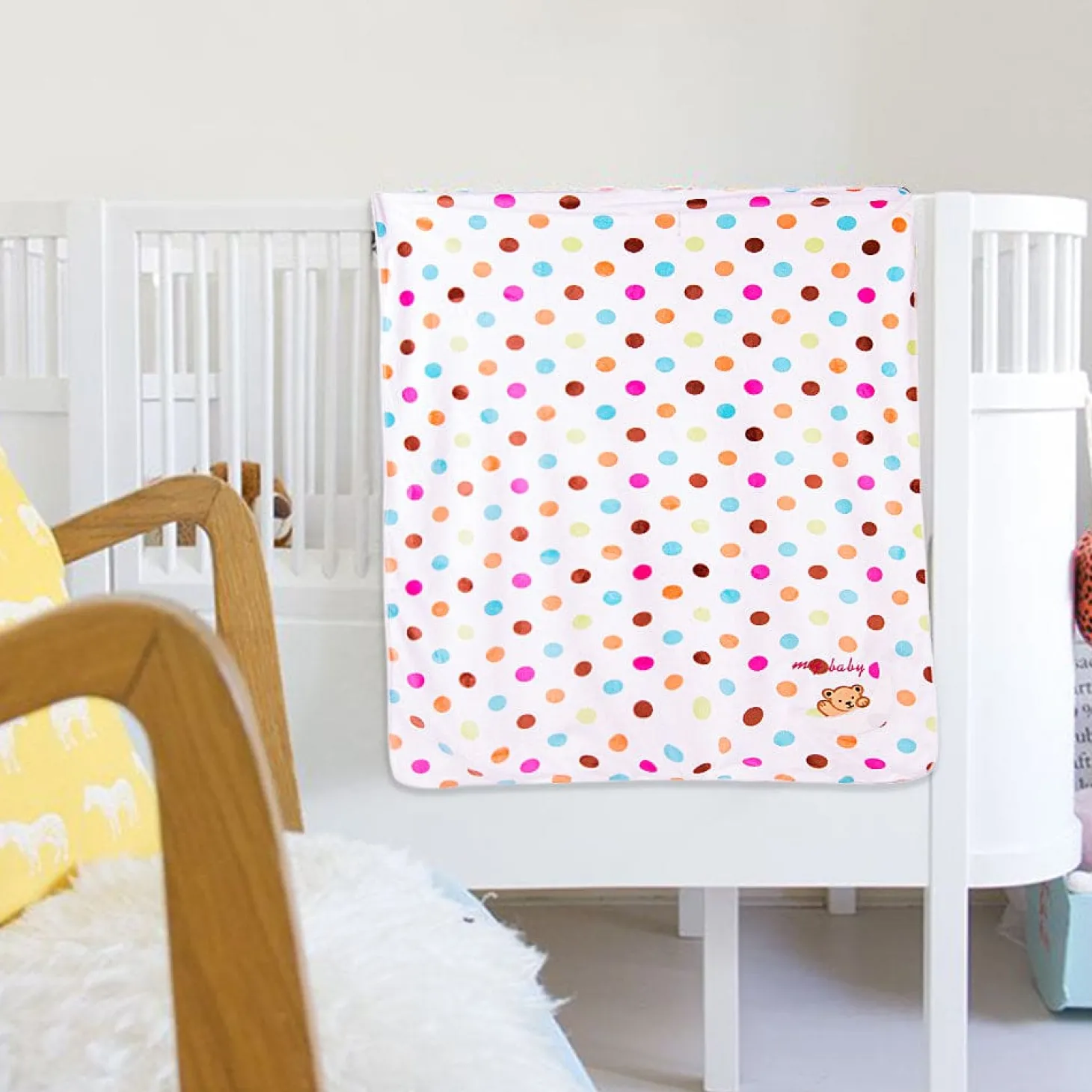 Teddy Polka Dot White Fur Blanket