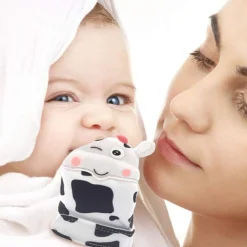 Teething Mitten Silicone Self Soothing Glove 1 Pc Cow Shape - White