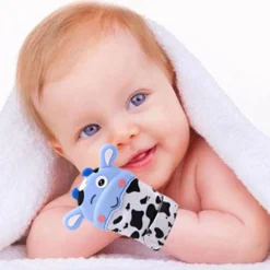 Teething Mitten Silicone Self Soothing Glove 1 Pc Cow Shape - Blue