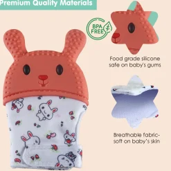 Teething Mitten Silicone Self Soothing Glove 1 Pc Rabbit - Orange