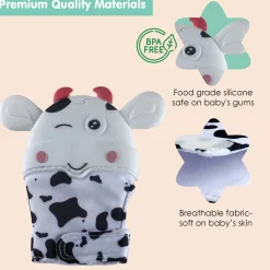 Teething Mitten Silicone Self Soothing Glove 1 Pc Cow Shape - White
