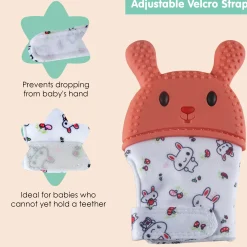 Teething Mitten Silicone Self Soothing Glove 1 Pc Rabbit - Orange
