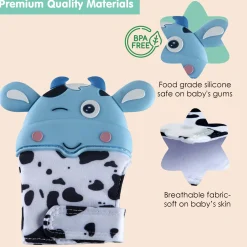 Teething Mitten Silicone Self Soothing Glove 1 Pc Cow Shape - Blue