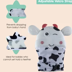 Teething Mitten Silicone Self Soothing Glove 1 Pc Cow Shape - White