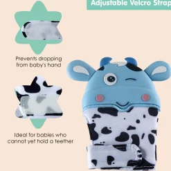Teething Mitten Silicone Self Soothing Glove 1 Pc Cow Shape - Blue