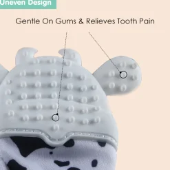 Teething Mitten Silicone Self Soothing Glove 1 Pc Cow Shape - White