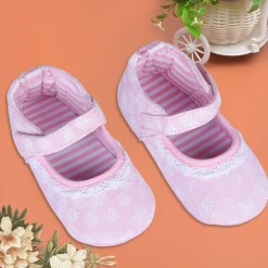 Textured Hookloop Premium Girls Anti-Slip Ballerina Shoes - Pink