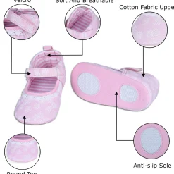 Textured Hookloop Premium Girls Anti-Slip Ballerina Shoes - Pink