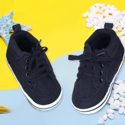 Textured Leather Lace-Up Stylish Anti-Slip Sneaker Shoes - Navy Blue