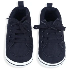 Textured Leather Lace-Up Stylish Anti-Slip Sneaker Shoes - Navy Blue