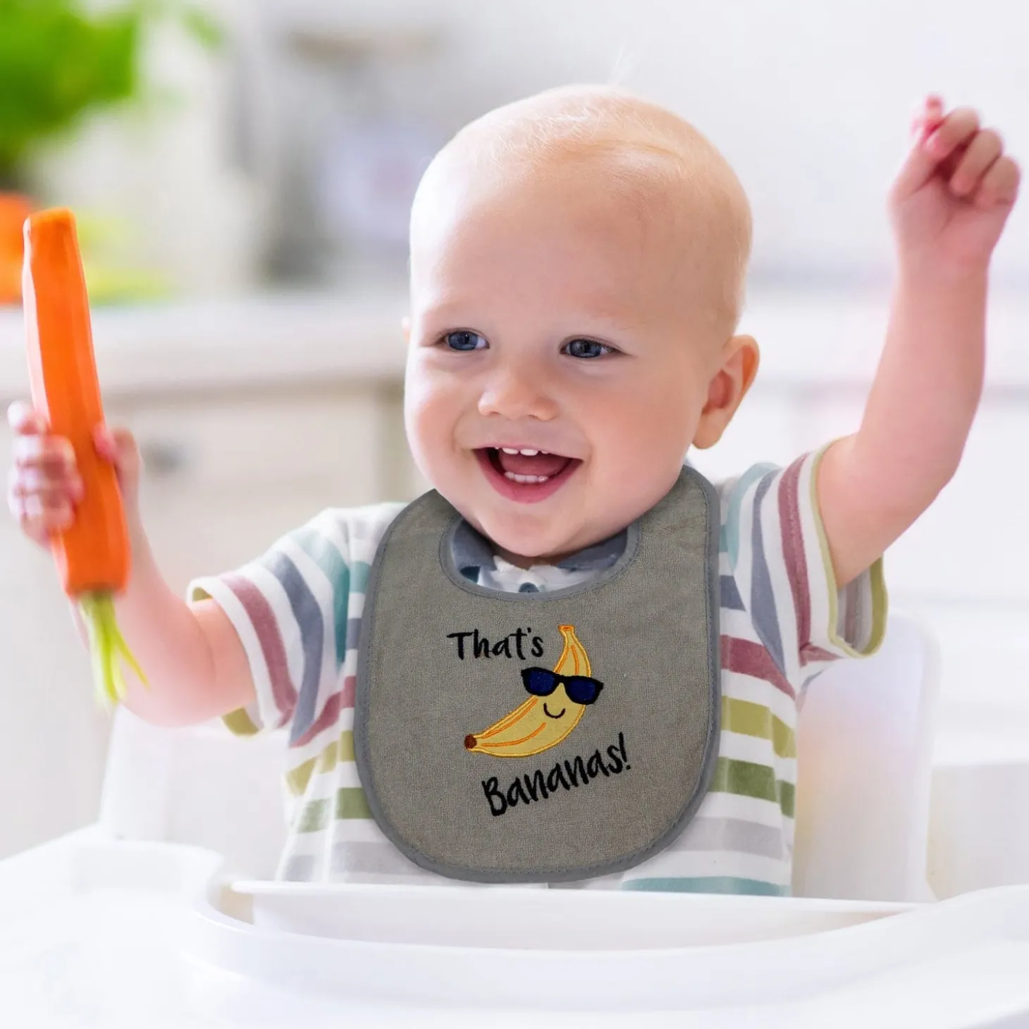 That's Bananas Grey, Orange And Blue 3 Pk Bibs