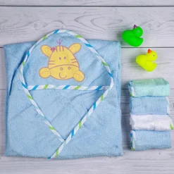 Tiger Blue Applique Hooded Towel & Wash Cloth Set