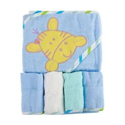 Tiger Blue Applique Hooded Towel & Wash Cloth Set