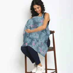 Tropical Cotton Breastfeeding Infant Nursing Cover Grey