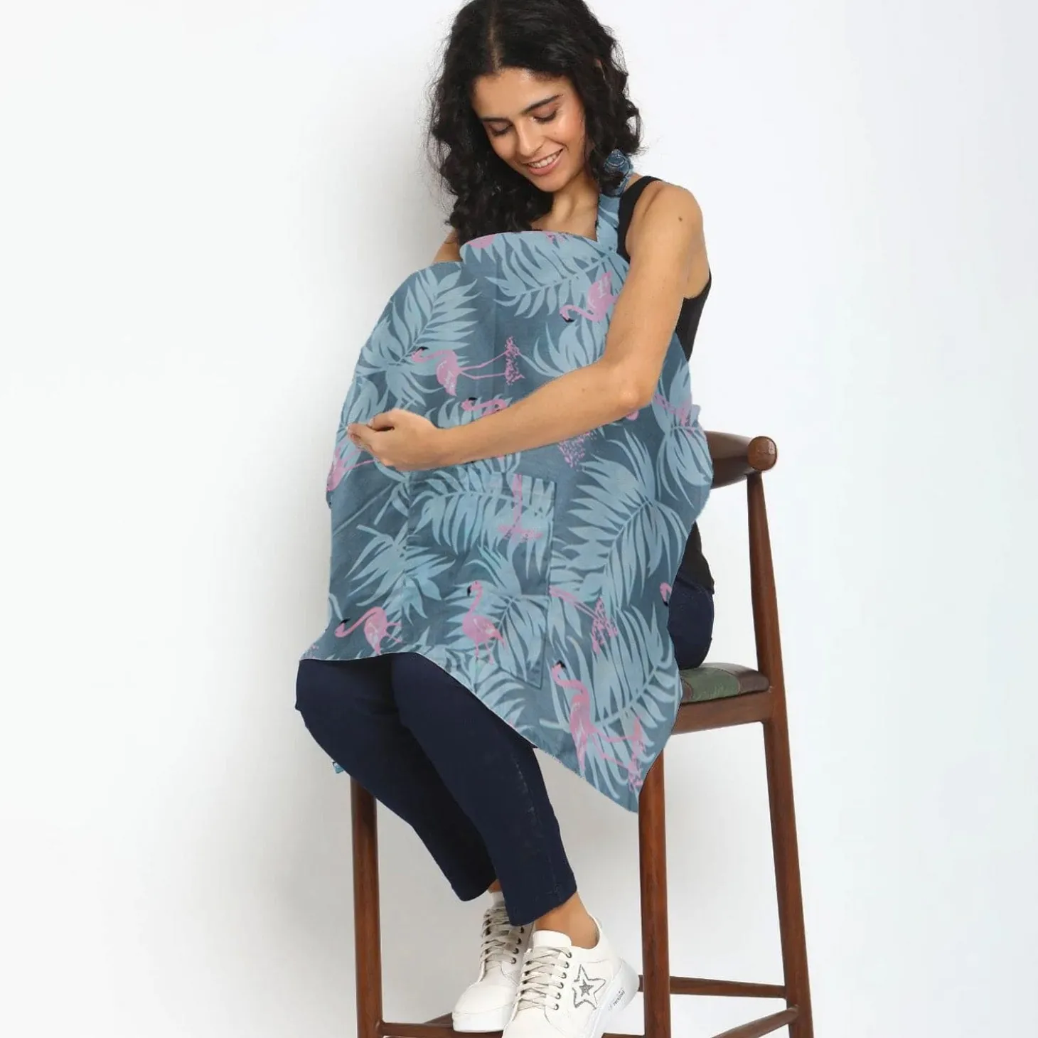 Tropical Cotton Breastfeeding Infant Nursing Cover Grey