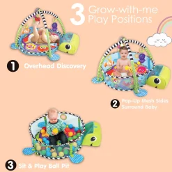 Turtle Infant Play Mat Activity Gym With Hanging Toys And Balls - Green