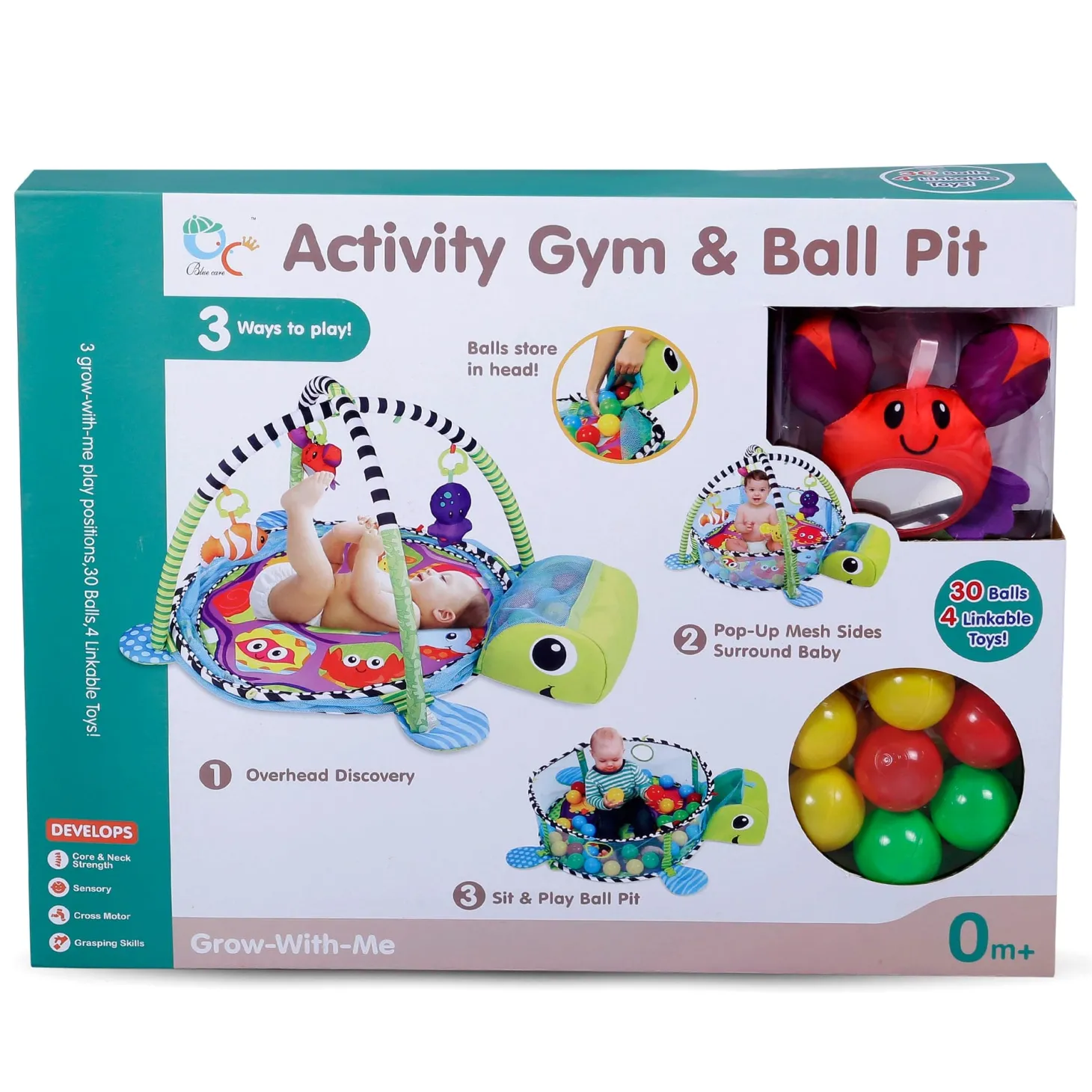 Turtle Infant Play Mat Activity Gym With Hanging Toys And Balls - Green