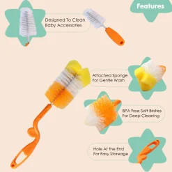 Twist And Turn Orange Bottle And Nipple Cleaning Brush Set of 2