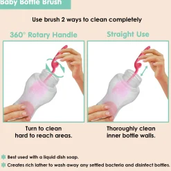 Twist And Turn Pink Bottle And Nipple Cleaning Brush Set of 2