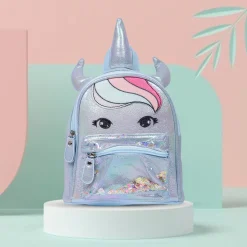 Unicorn Sequined Dual Tone Backpack Trendy Bag - Blue
