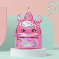 Unicorn Sequined Dual Tone Backpack Trendy Bag - Hot Pink