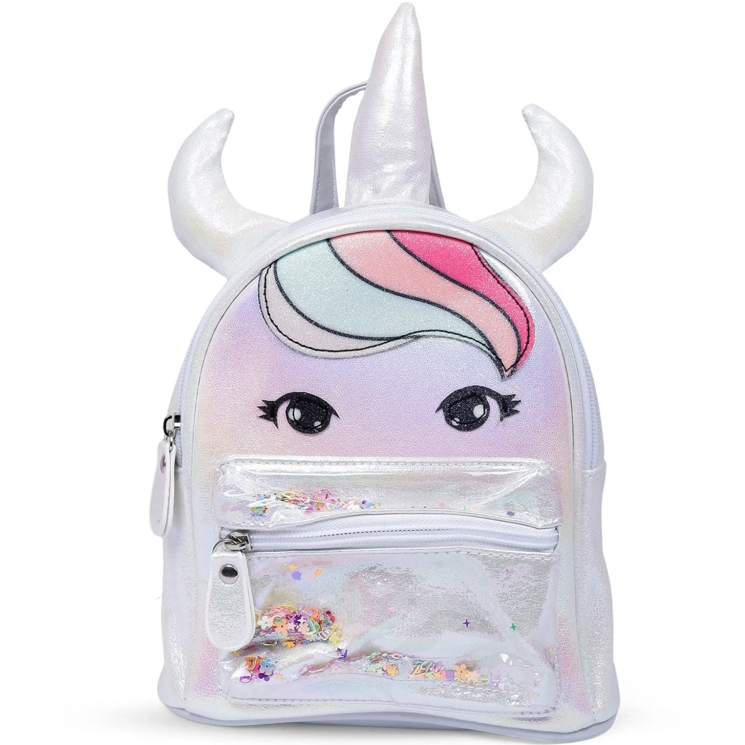 Unicorn Sequined Dual Tone Backpack Trendy Bag - White