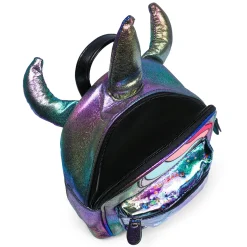 Unicorn Sequined Dual Tone Backpack Trendy Bag - Black