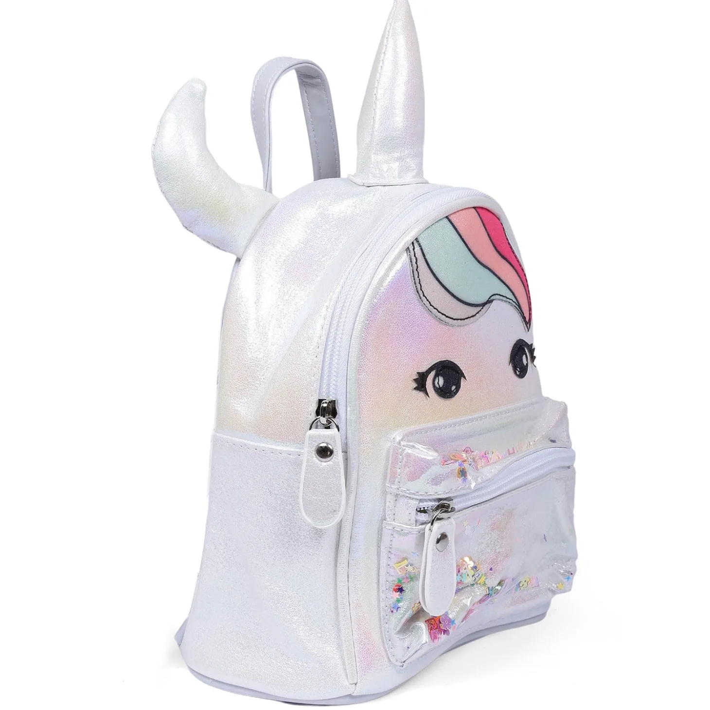 Unicorn Sequined Dual Tone Backpack Trendy Bag - White