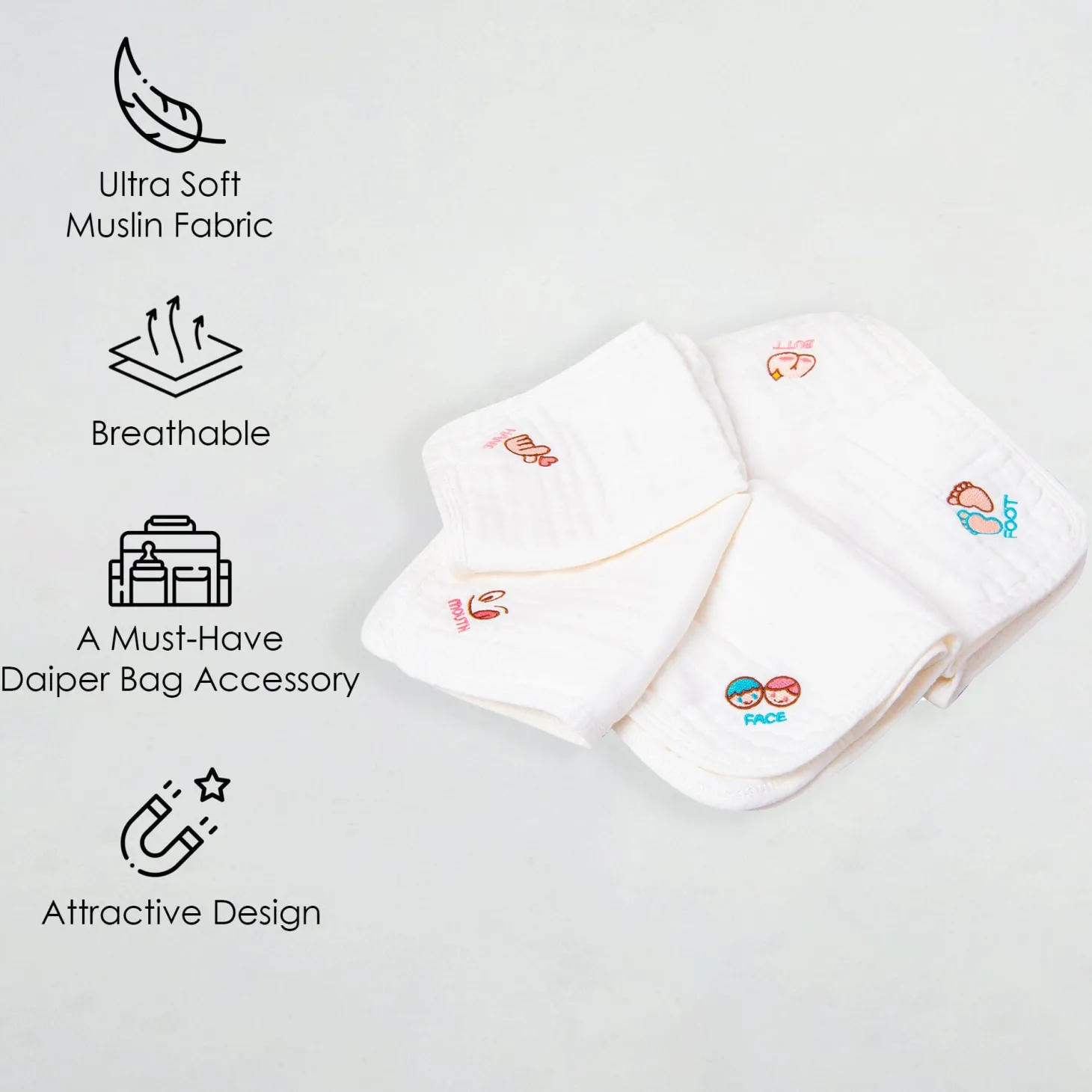 Wash Cloth Muslin Napkins Pack Of 5 Multipurpose White
