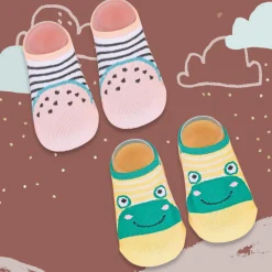 Watermelon And Frog Pink And Yellow 2 Pk Socks