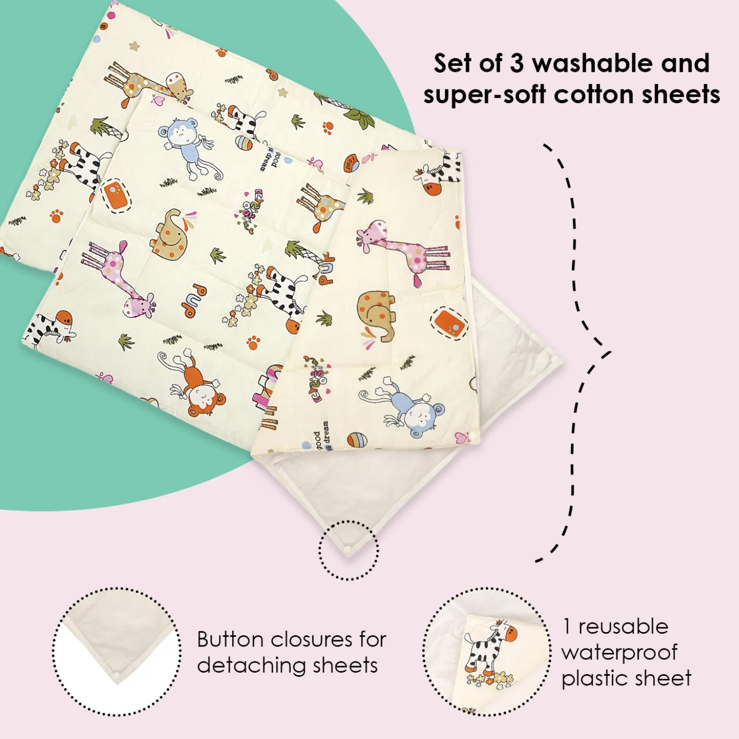 Waterproof Changing Sheet Set I Love Animals Cream