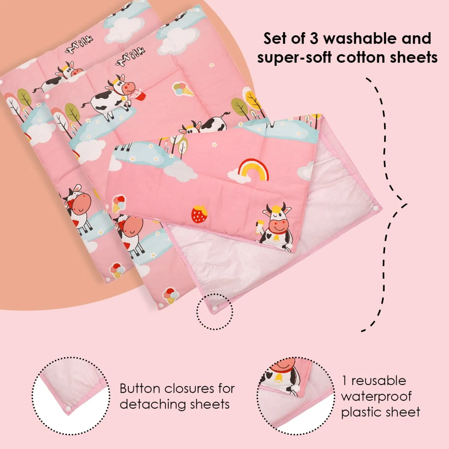 Waterproof Changing Sheet Set Milkaholic Peach