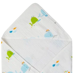 Whales Cotton Hooded Wrapper White