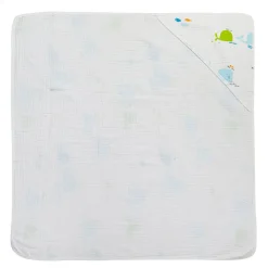 Whales Cotton Hooded Wrapper White
