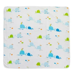 Whales Cotton Hooded Wrapper White