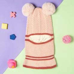 Winter Monkey Cap Woollen Hat Pom Pom Beige
